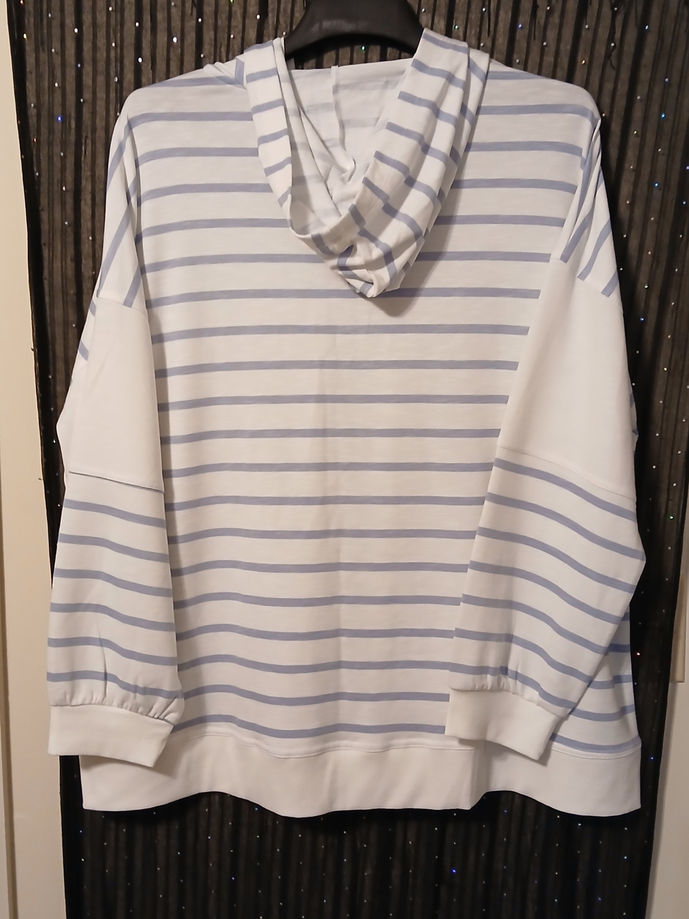 Cato Striped Hooded Pullover - White & Light Blue